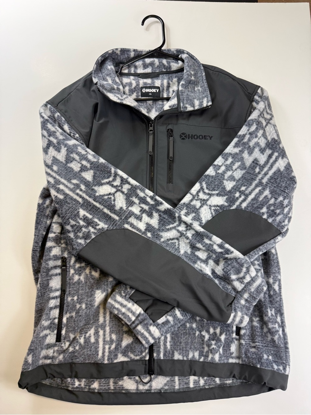 Hooey Gray & White Patterned Fleece Jacket with Dark Gray Panels